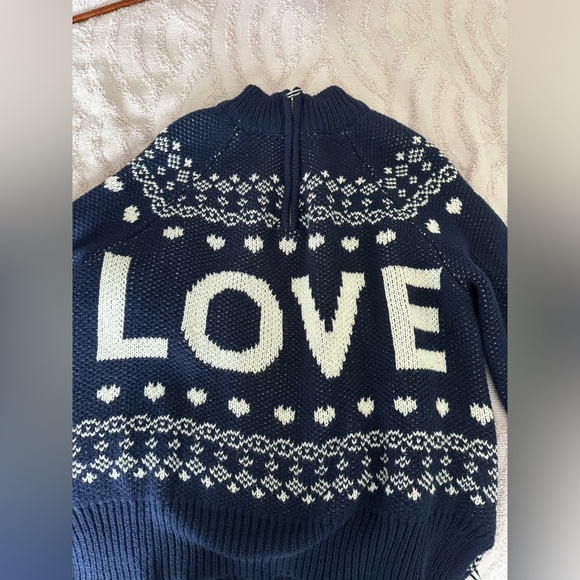 Aerie Festive Feels! Fair Isle Quarter Zip Sweater Navy sz S. Rarely worn - Picture 7 of 8